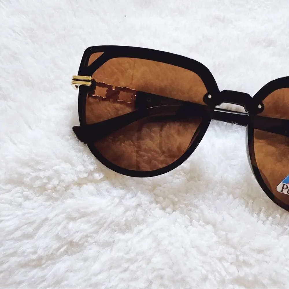 Genevieve Clear Brown & Black Rimless Polarized Sunglasses